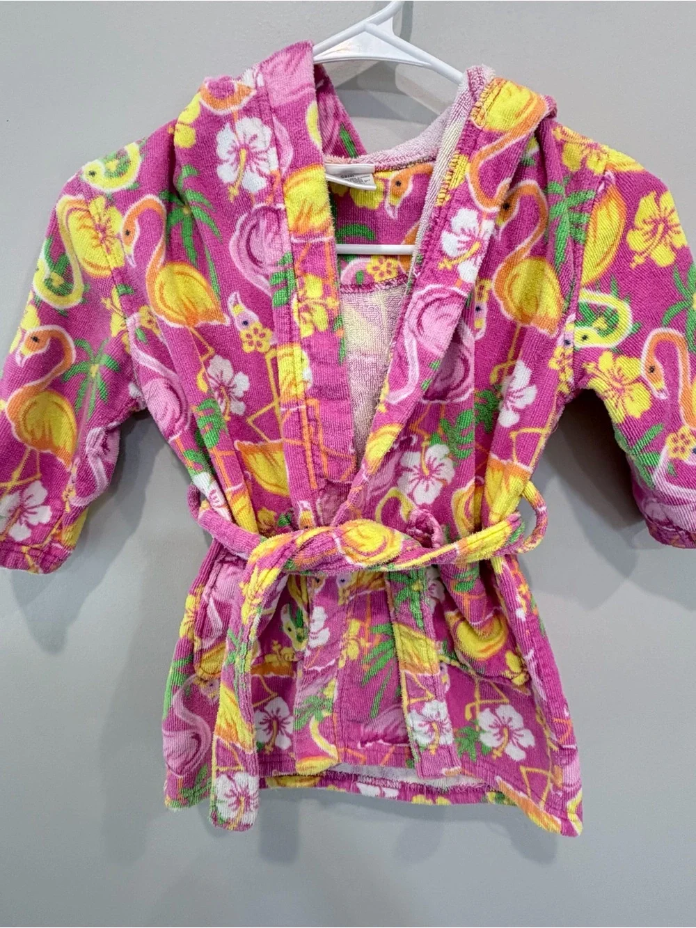 Komar Kids Pink Flamingo Hooded Robe with Yellow Accents